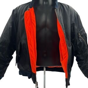Vintage‎ Elkmont Mens MA-1 Bomber Jacket Black Orange Lining Flight Coat Large